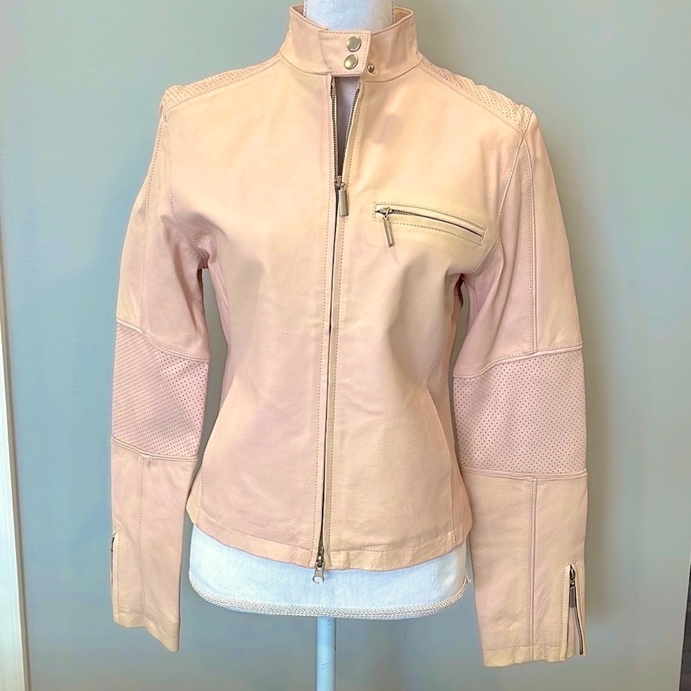 Vintage Pink 💯 Leather Motorcycle Jacket-M- Never Worn